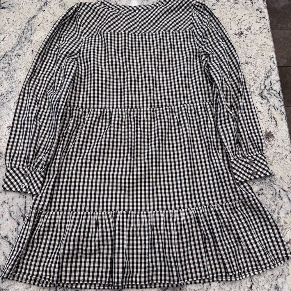 LOFT Black & Cream Gingham Tiered Mini Dress- size large - Picture 8 of 9